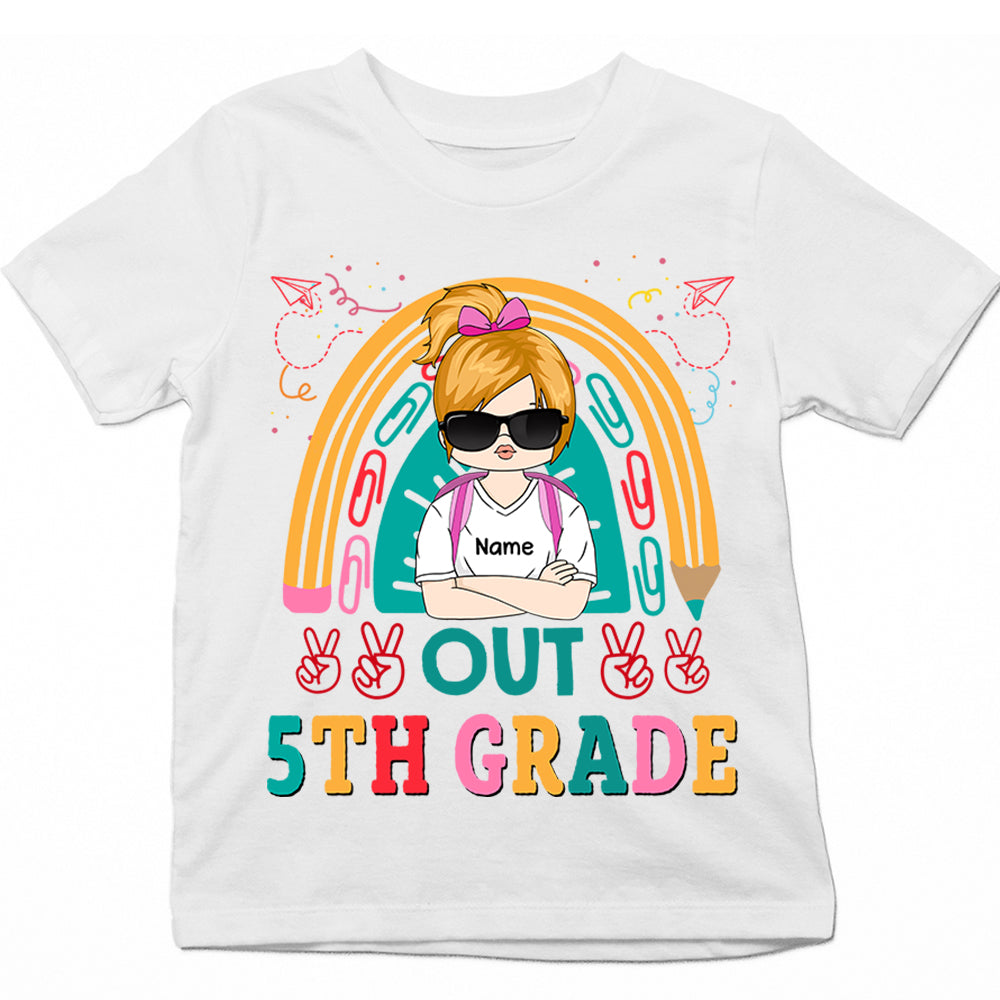 Personalized Out 5Th Grade, Last Day Of School, Peace Out 5Th Grade Shirt Gift For Kid Hg98 Phts