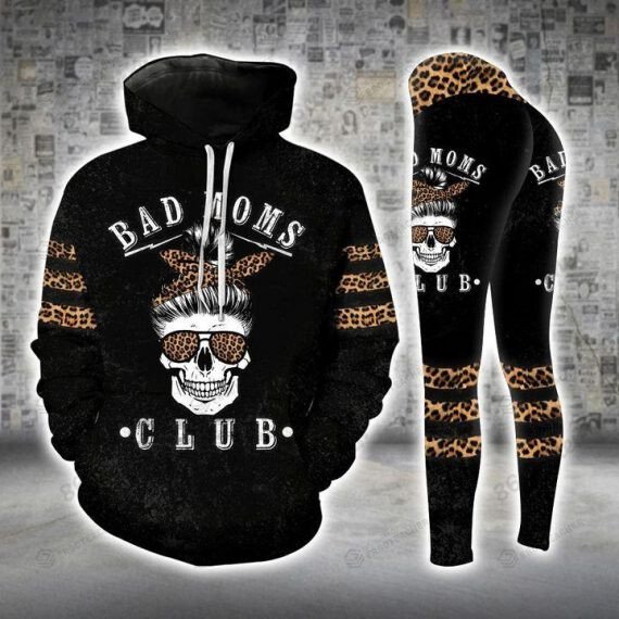 Skull Bad Moms Leopard Dark Hoodie And Legging All Over Printed