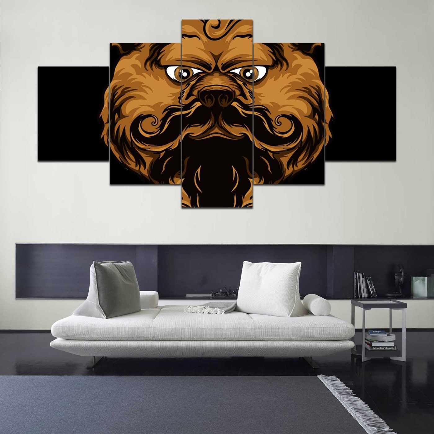 Bear Mustache Detailed Art 5 Panel Canvas Art Wall Decor Home Decor