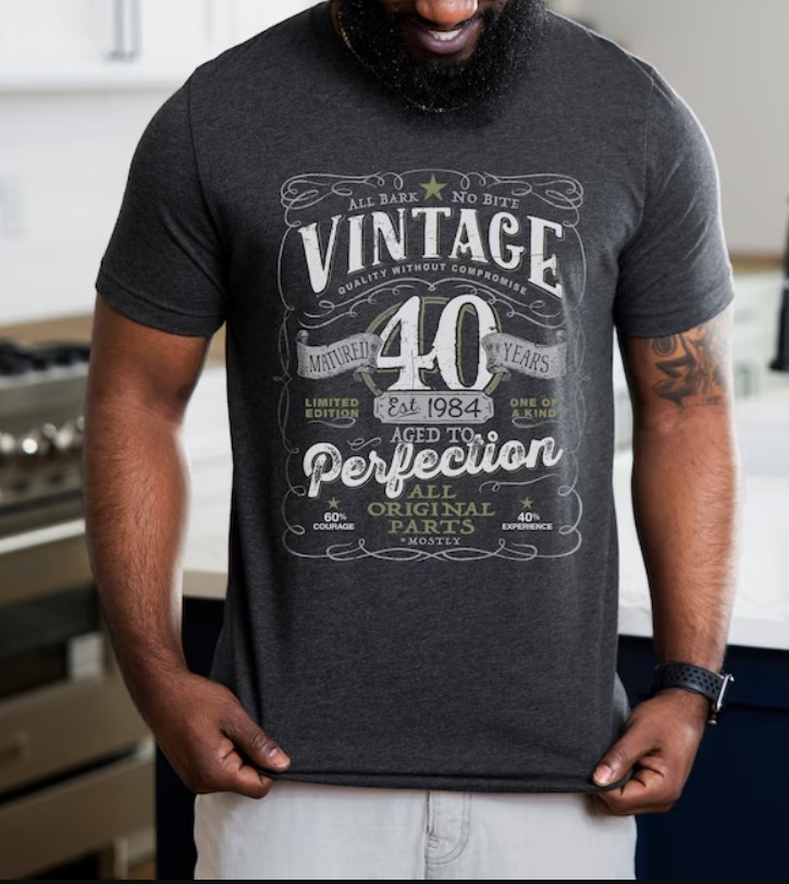 40th Birthday Shirt For Men Born in 1984 Vintage 1984 Birthday Gift for Him Aged To Perfection Mostly Custom Age Shirt Outfit