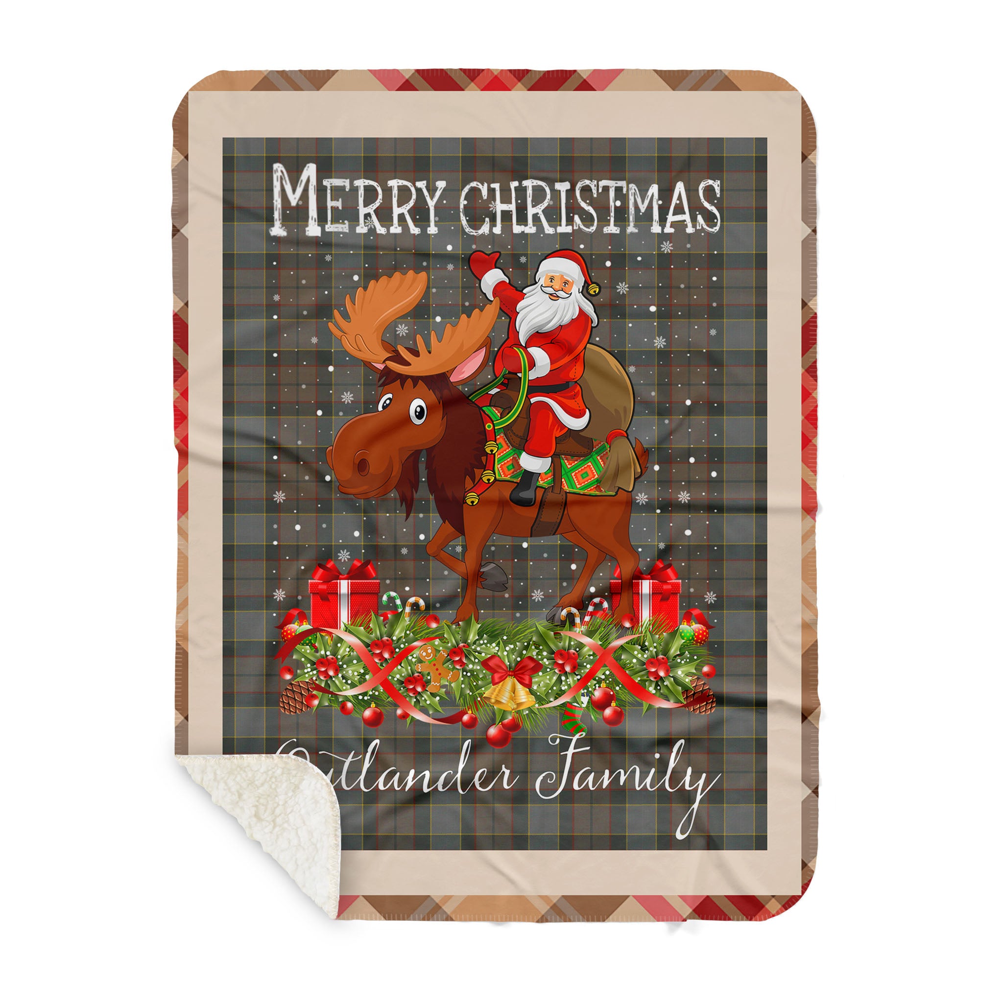 Sherpa Blanket – Personalized Gift Plaid Tartan Blanket Clan Outlander Fraser With Moose Lover Xmas Gift Santa Riding Buffalo Plaid Christmas Blanket