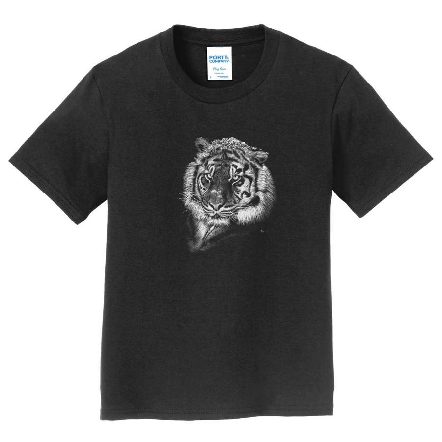 Tiger with Snow on Black – Kids’ Unisex T-Shirt