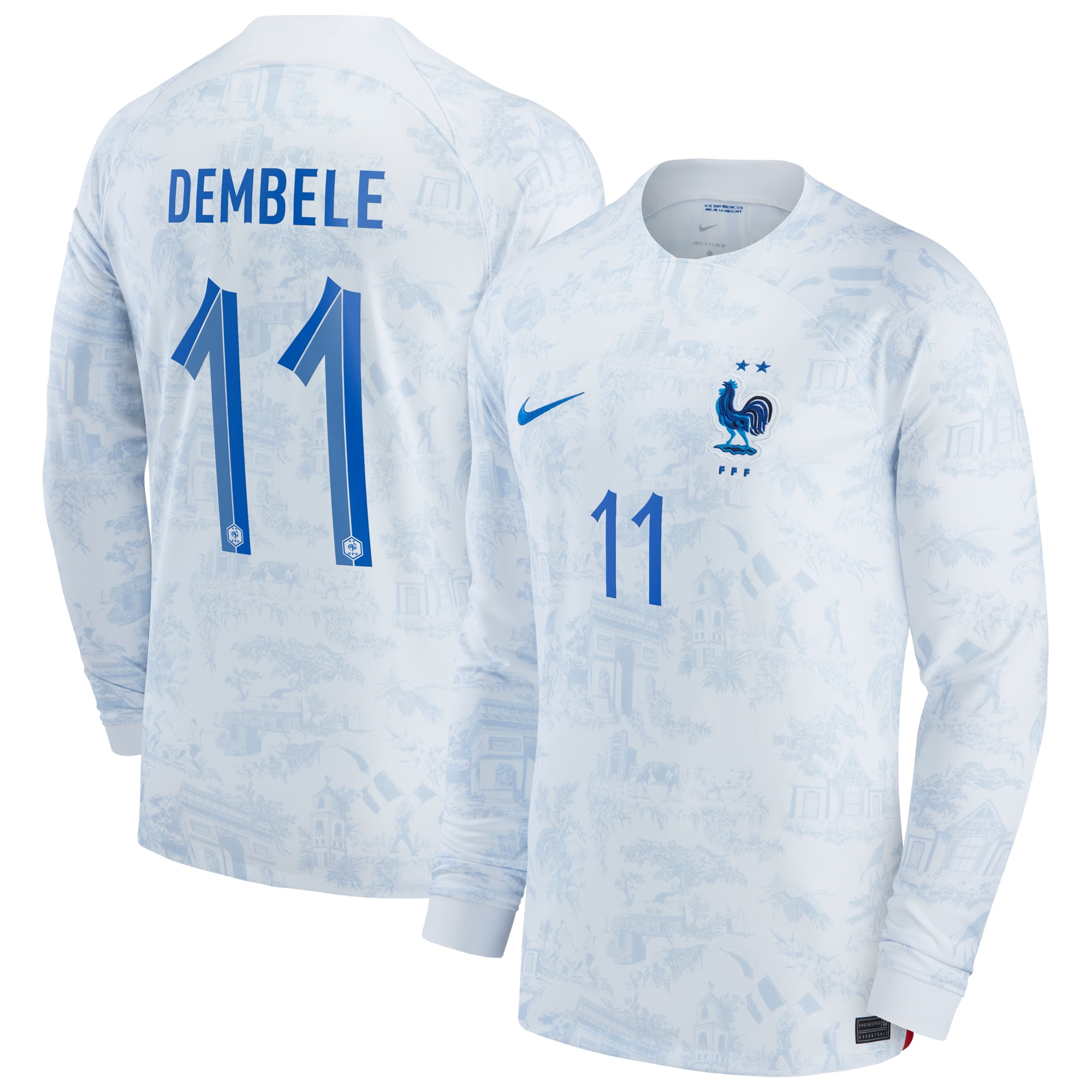 Ousmane Dembele France National Team 2022/23 Away Breathe Stadium Replica Long Sleeve Jersey – White