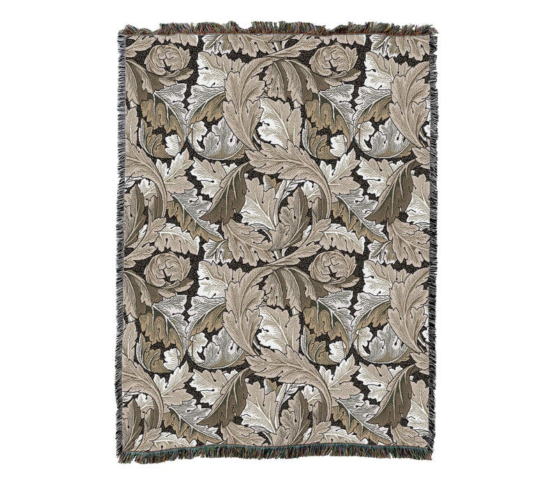 Acanthus Leaves Neutral Arts And Crafts Vintage Retro Style Couch Sofa Blanket,  Woven Throw Blanket Home Decor