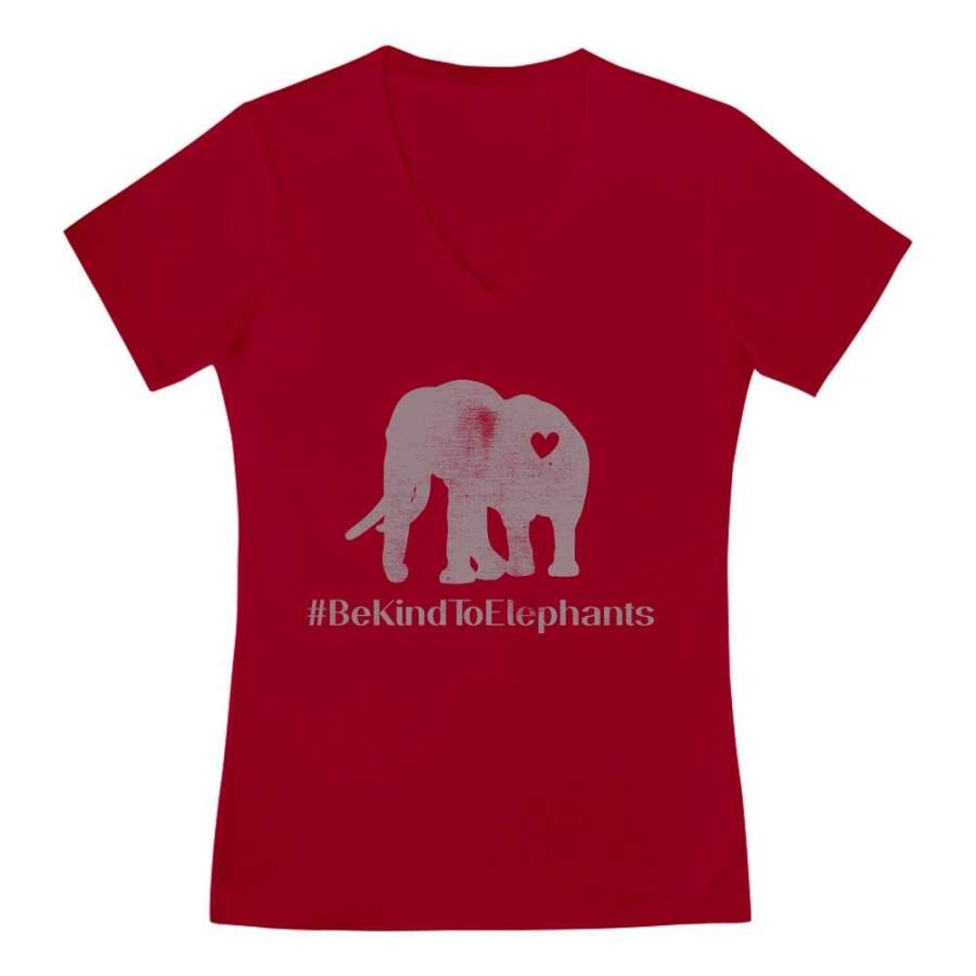 Be Kind To Elephants Support V-Neck Fitted Women T-Shirt