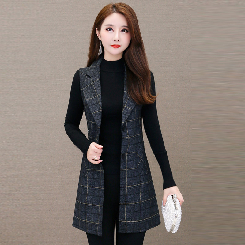 UHYTGF Autumn vest womens fashion plaid single-breasted elegant women’s vest jacket sleeveless 5XL Big size vests waistcoat 788 alx