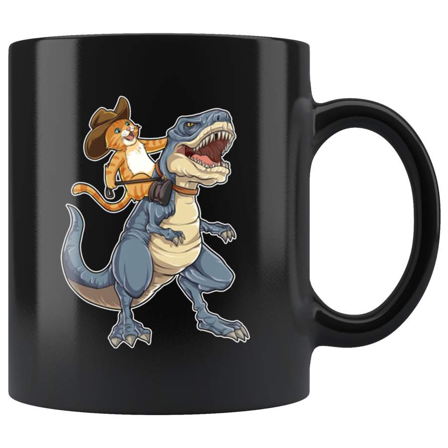 Cat Cowboy Riding T-rex Dinosaur, Funny Purrassic Kitty Kitten Dino Gifts Mug TL