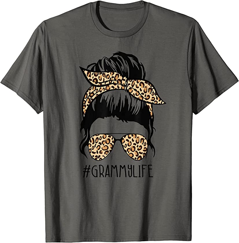 Grammy Life Leopard Messy Bun Funny Grammy Mother’s Day Gift T-Shirt