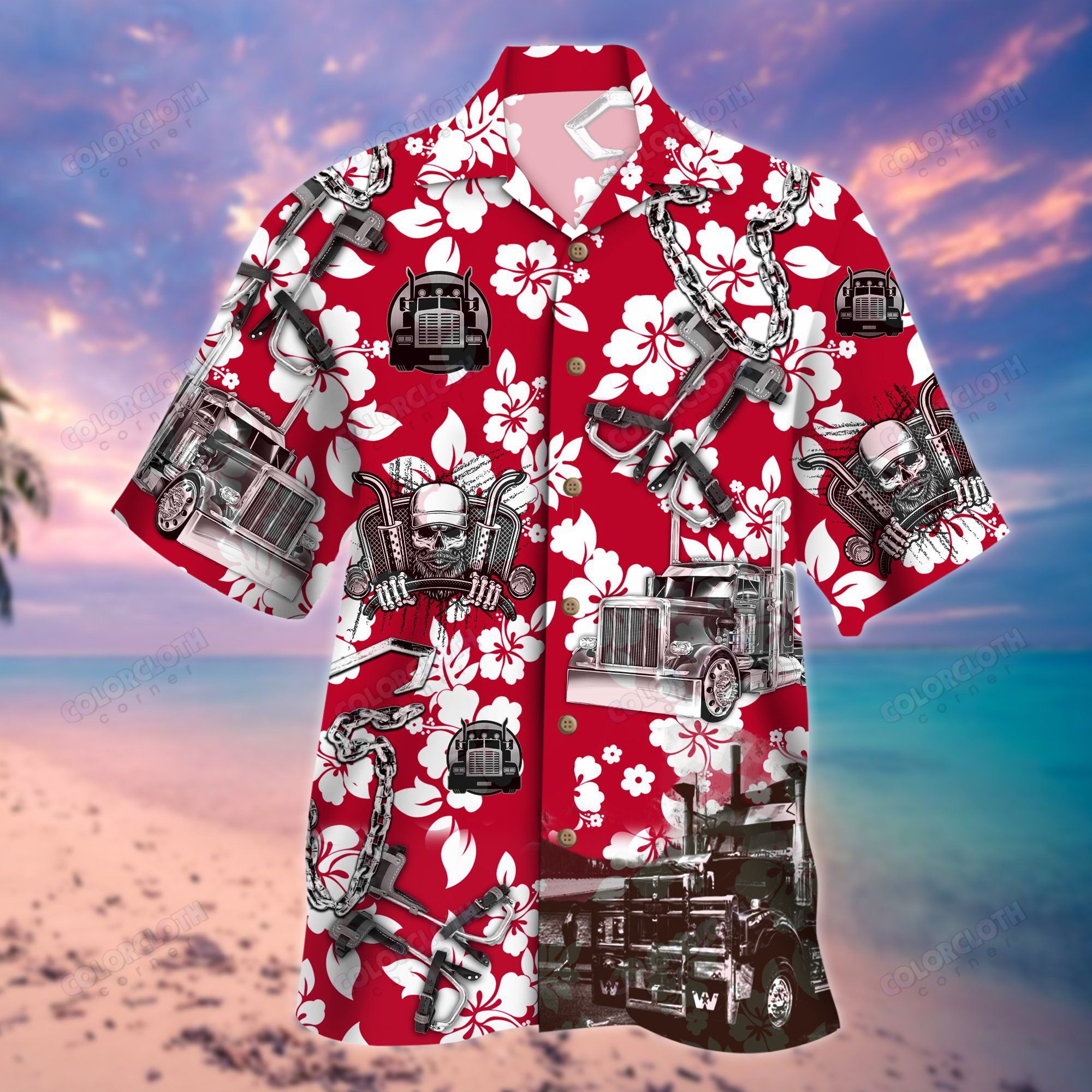 Trucker Red Flower Hawaii Shirt Ha10050