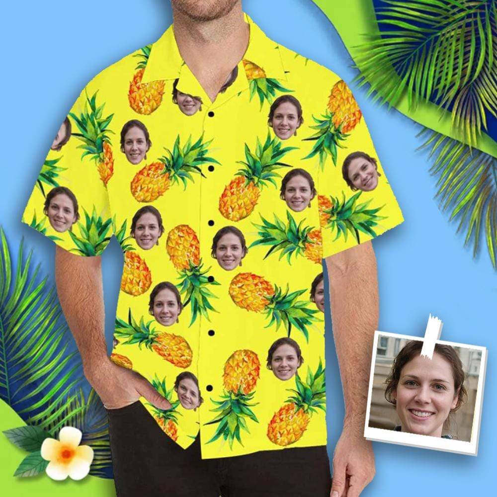 Custom Face Pineapple Yellow Girlfriend All Over Print Hawaii Shirt Ha12209