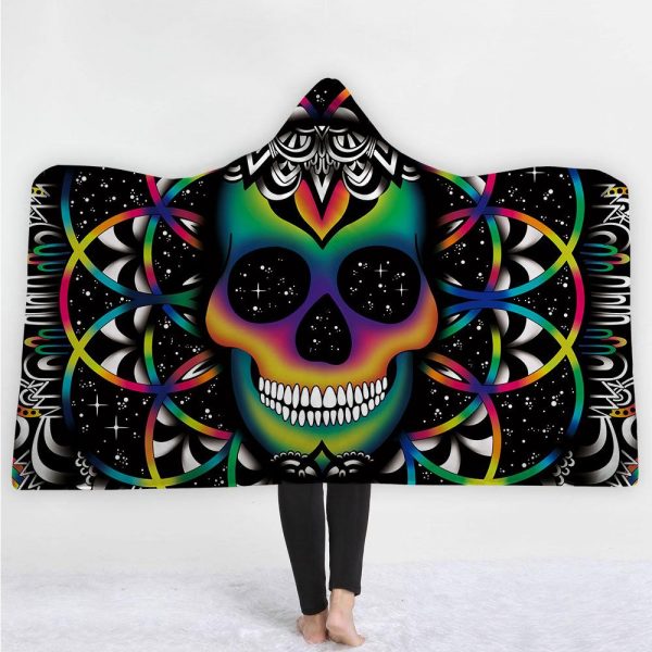 Skull Hooded Blankets – Animal Series Skull Galaxy Black Fleece Hooded Blanket