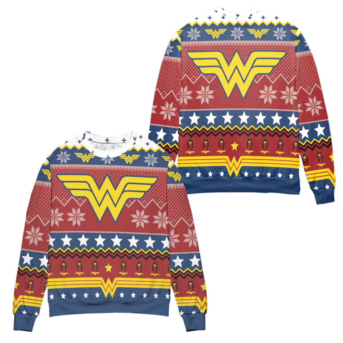 Wonder Woman Logo Dc Snowflakes Pattern Ugly Christmas Sweater – All Over Print 3D Sweater