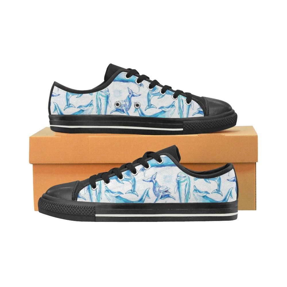 Watercolor dolphin pattern Women’s Low Top Shoes Black