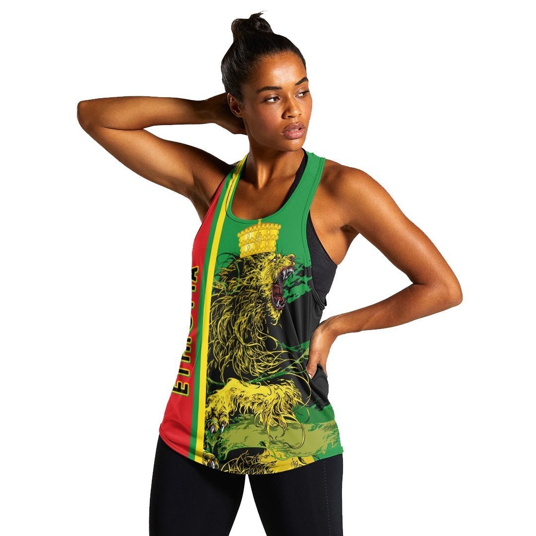 African Tank Top – Ethiopia Women’S Racerback Tank Quarter Style Lion Crown Green Red