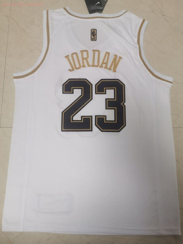 Chicago Bulls Michael Jordan #23 NBA New Arrival Golden Brandedition White Jersey