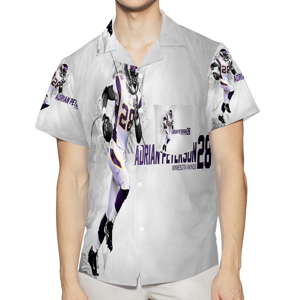 Minnesota Vikings Adrian Peterson 28 V2 3D All Over Print Summer Beach Hawaiian Shirt With Pocket