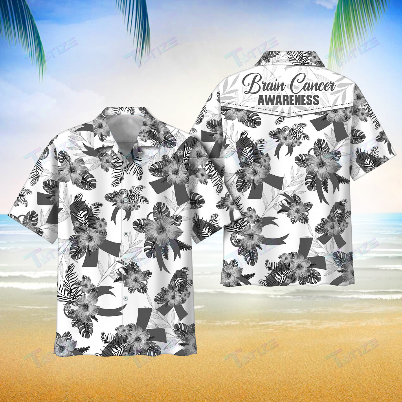 Brain Cancer Awareness Aloha All Over Printed Hawaii Shirt Size S Ha31086