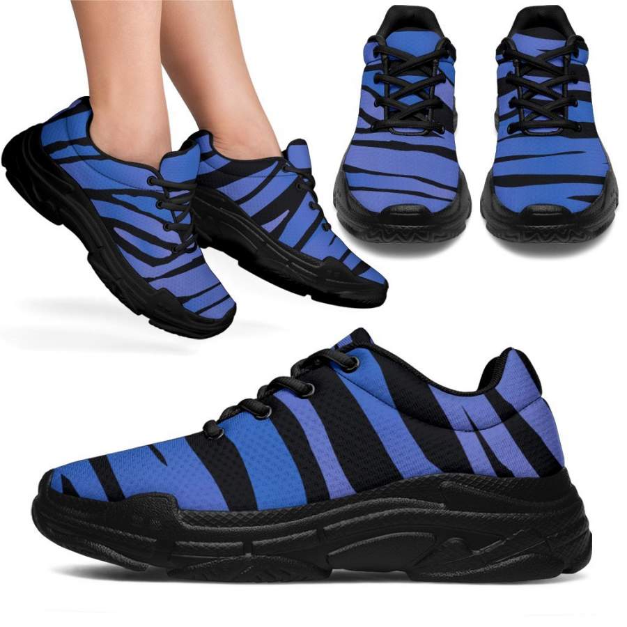 Black Blue Zebra Pattern Print Chunky Sneakers