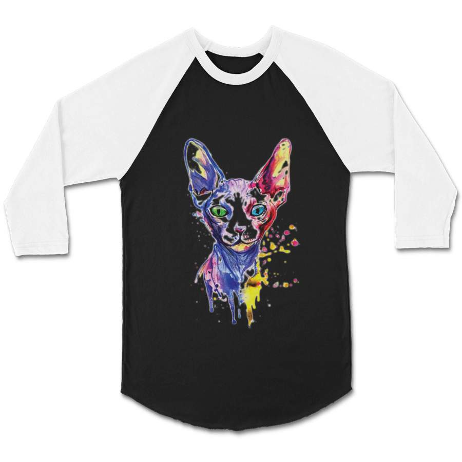 Sphinx Egyptian Cat Watercolor Animal Art Splash Graphic CPY Unisex 3/4 Sleeve Baseball Tee T-Shirt