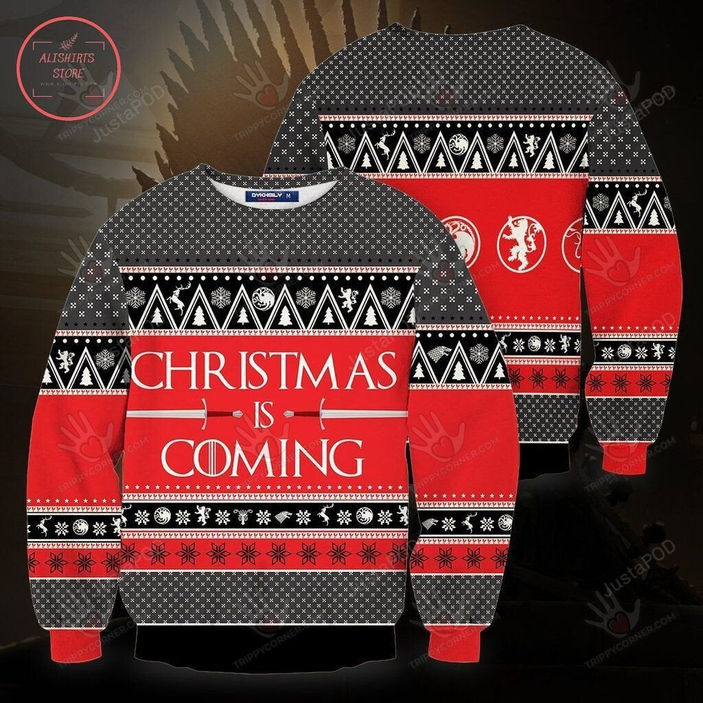 Christmas Is Coming Unisex Ugly Christmas Sweater, All Over Print… Ugly Sweater Christmas Gift