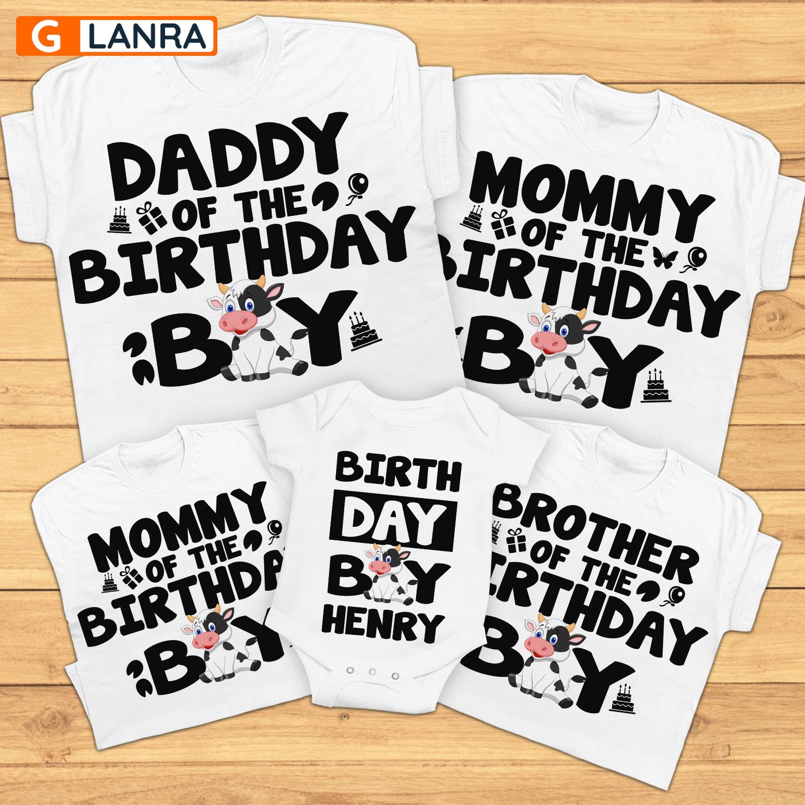 Personalized Daddy Mommy Of The Birthday Boy Shirt, Custom Dairy Cow Family Shirt, Birthday Boy Shirt, Baby Cow Cattle T-Shirt, Tee, Baby Onesie