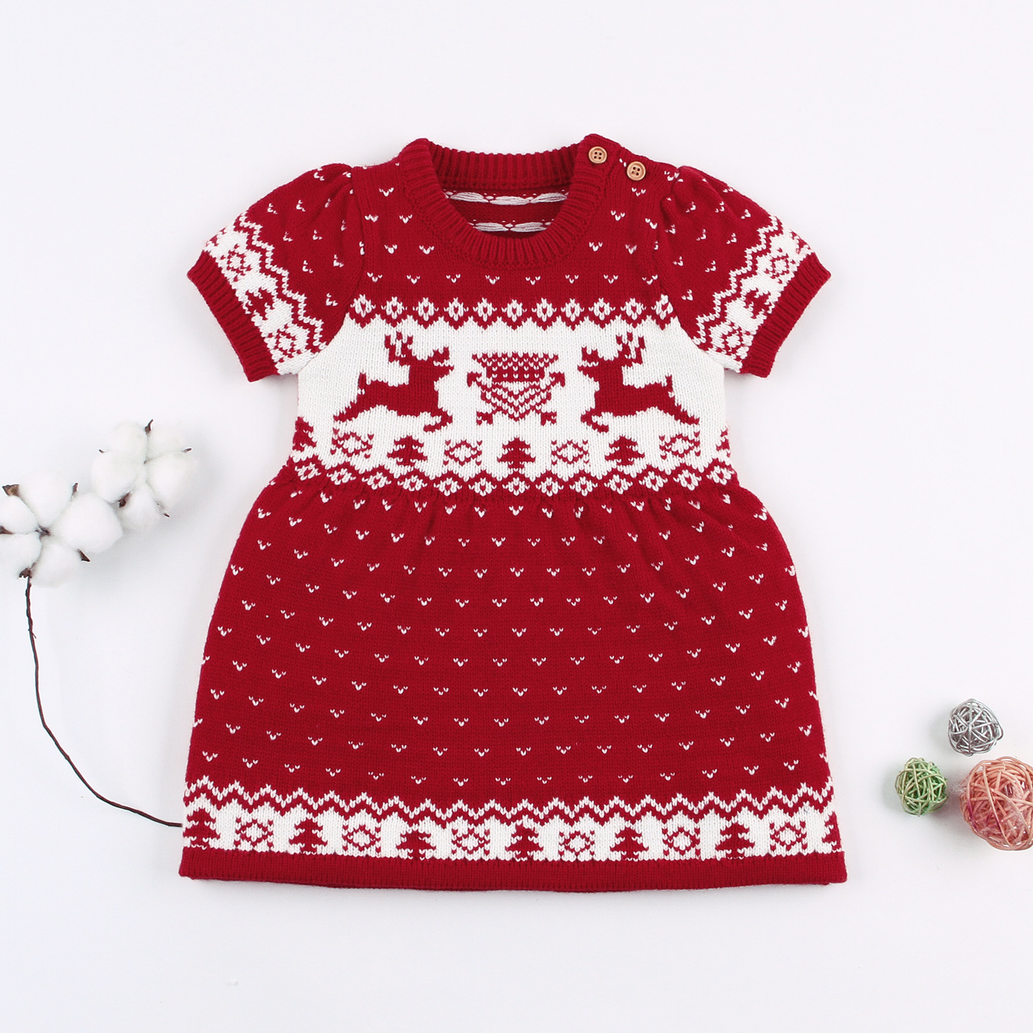 Children’s short-sleeved skirt baby girl sweater Christmas elk sweater skirt alx