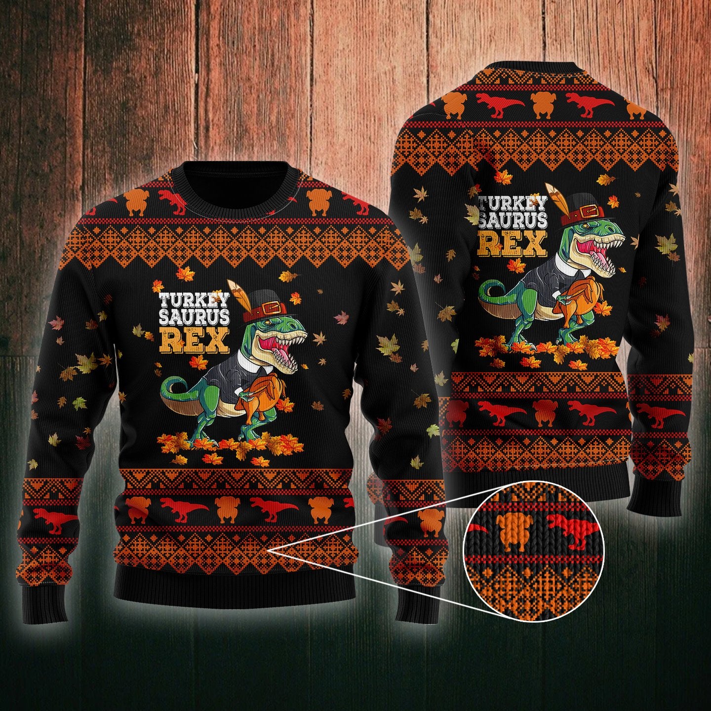 Turkey Saurus Rex Thanksgiving Ugly Christmas Sweater | For Men & Women | Adult | Uh1118