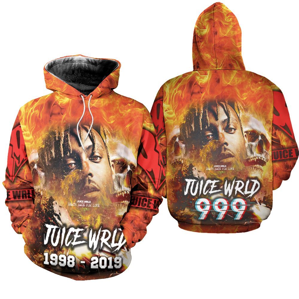 Juice Wrld 999 Death Race For Love Skull Fire Hoodie All-Over Print ...