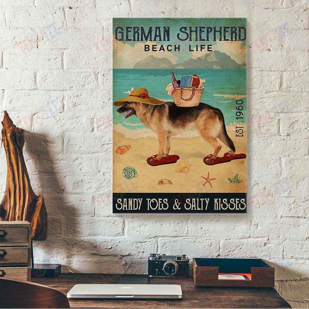 Canvas Prints Beach Life Sandy Toes German Shepherd Vintage Wall Art Canvas Home Decor Canvas