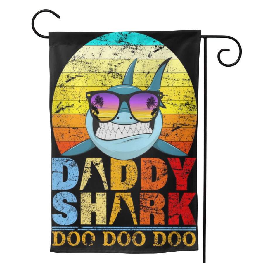 2 Pcs Garden Flag Funny Beach Daddy Shark Doo Poster 12.5″x18″ -Mothers Day, Birthday Gifts for Mom, Dad, Wife, Husband, Daughters, Grandma, Friends