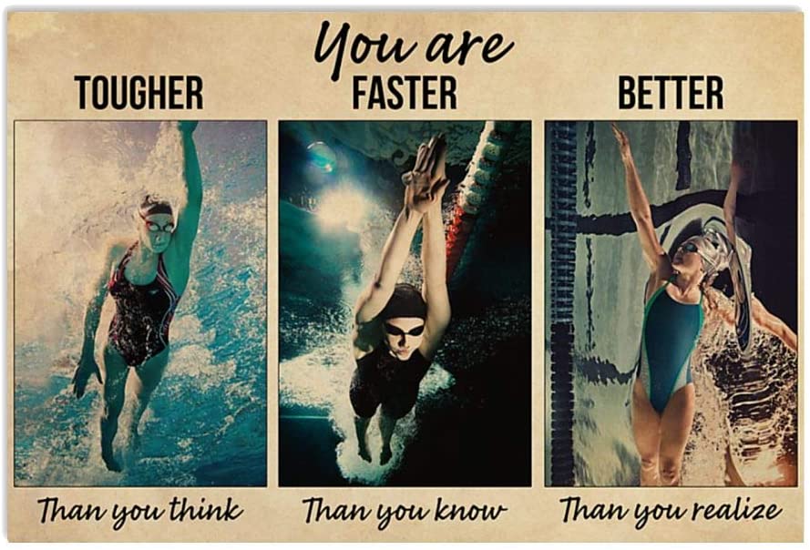 Vintage Swimming Tougher Than You Think Faster Than You Know Poster Art Print      Home Decor Gift For Men Women Family Friend On Birthday Xmas