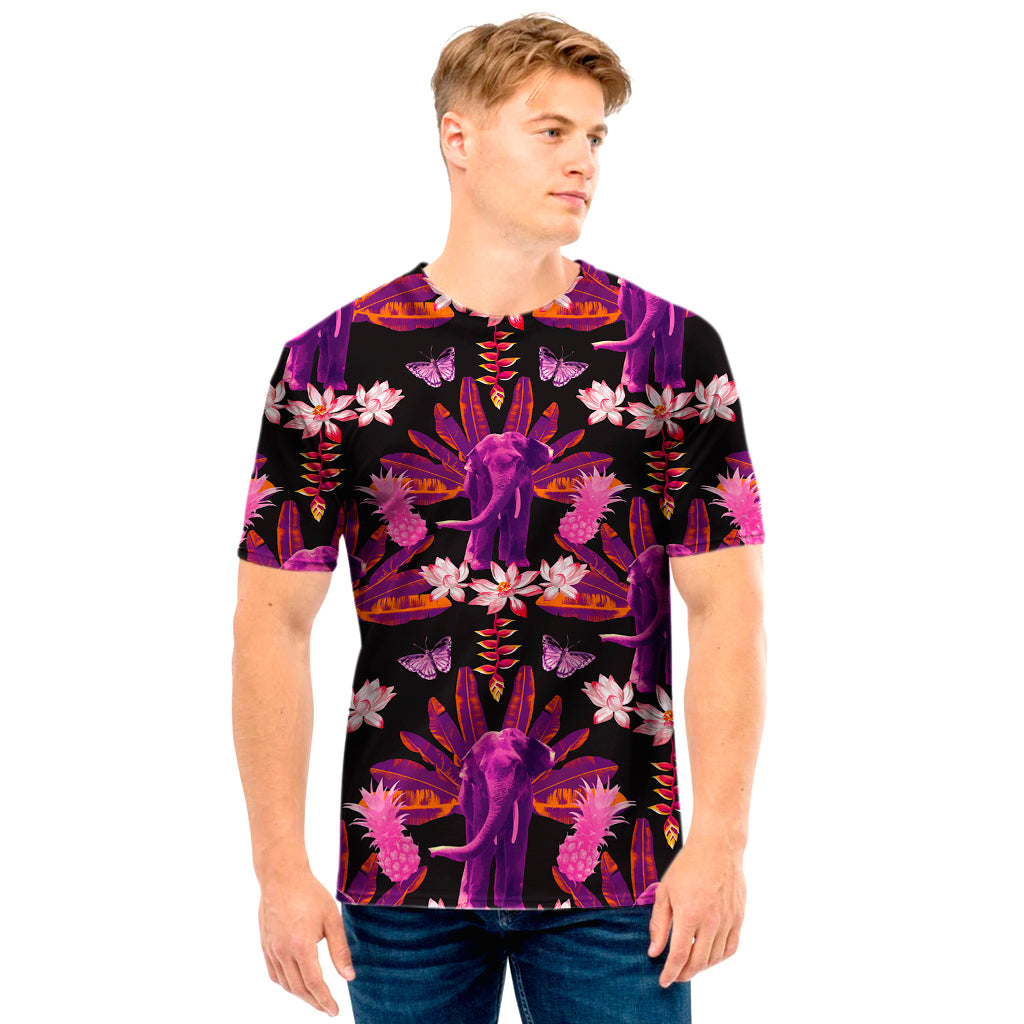 Purple Tropical Elephant Pattern Print Men’S T-Shirt