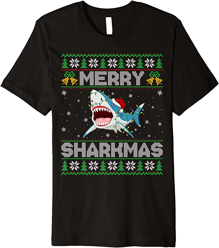 Shark Lover Christmas Lights Shark Ugly Merry Sharkmas Premium T-Shirt