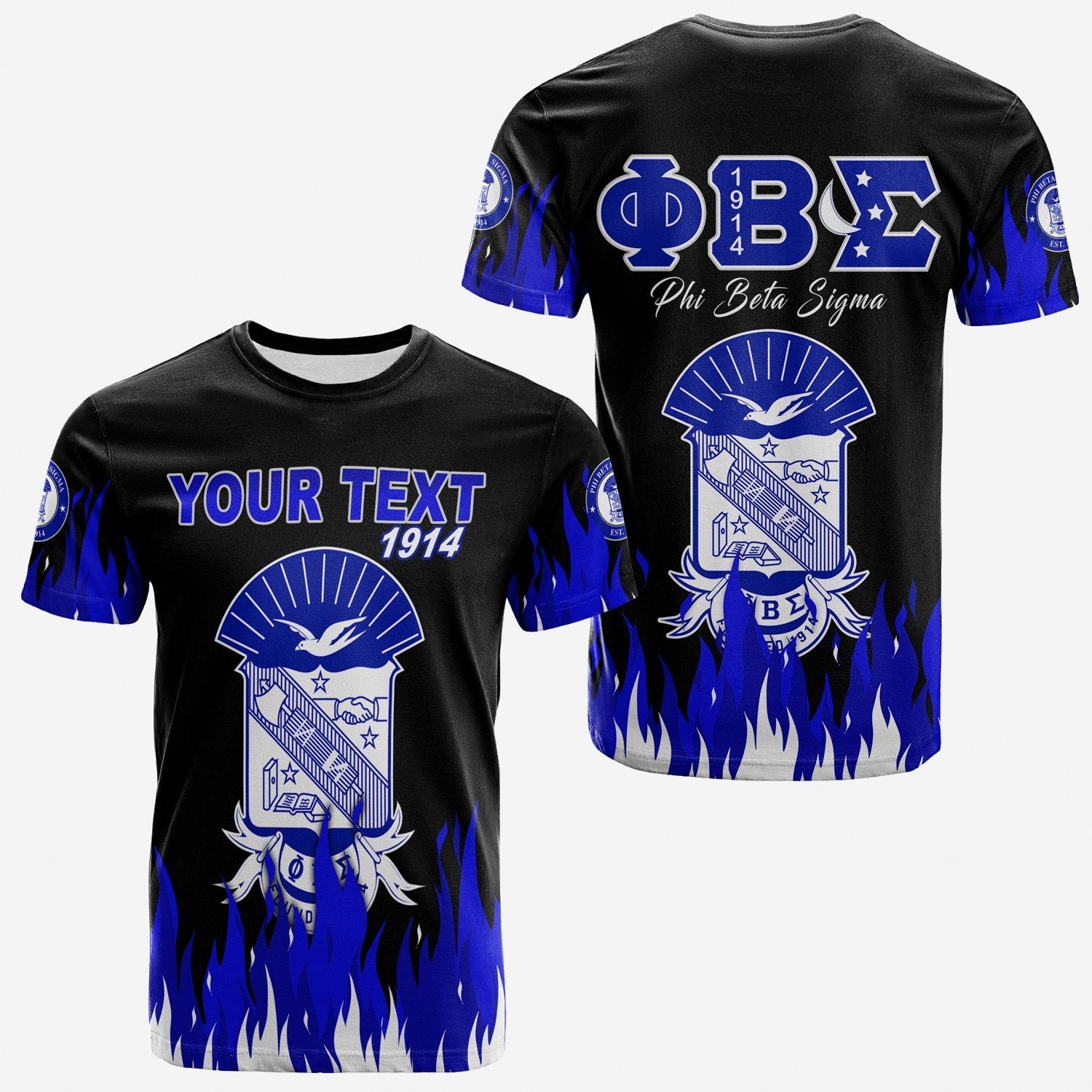 (Custom Personalised) Phi Beta Sigma T-Shirt Fire Version Black Lt13