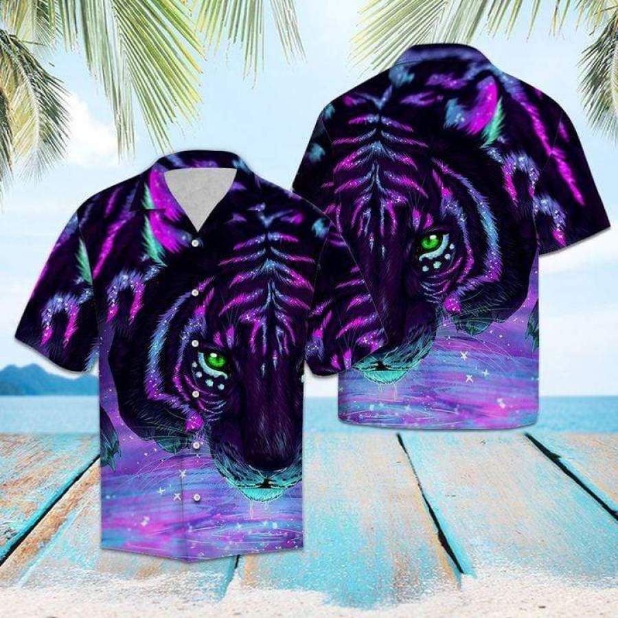 Galaxy Purple Light Tiger Hawaiian Shirts Ha55422