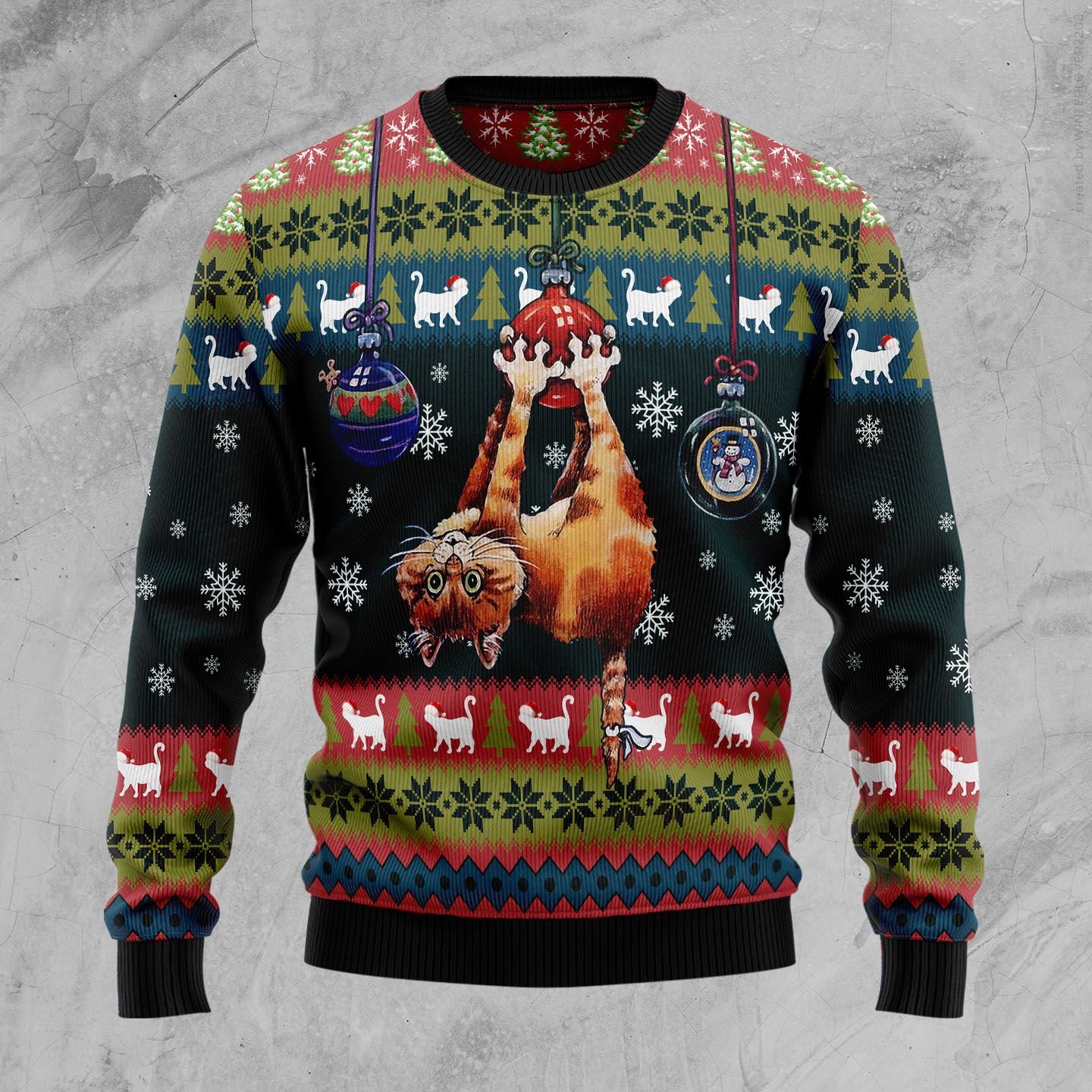 Cat Hanging On Xmas Tree Ugly Christmas Sweater | For Men & Women | Adult | Us5806