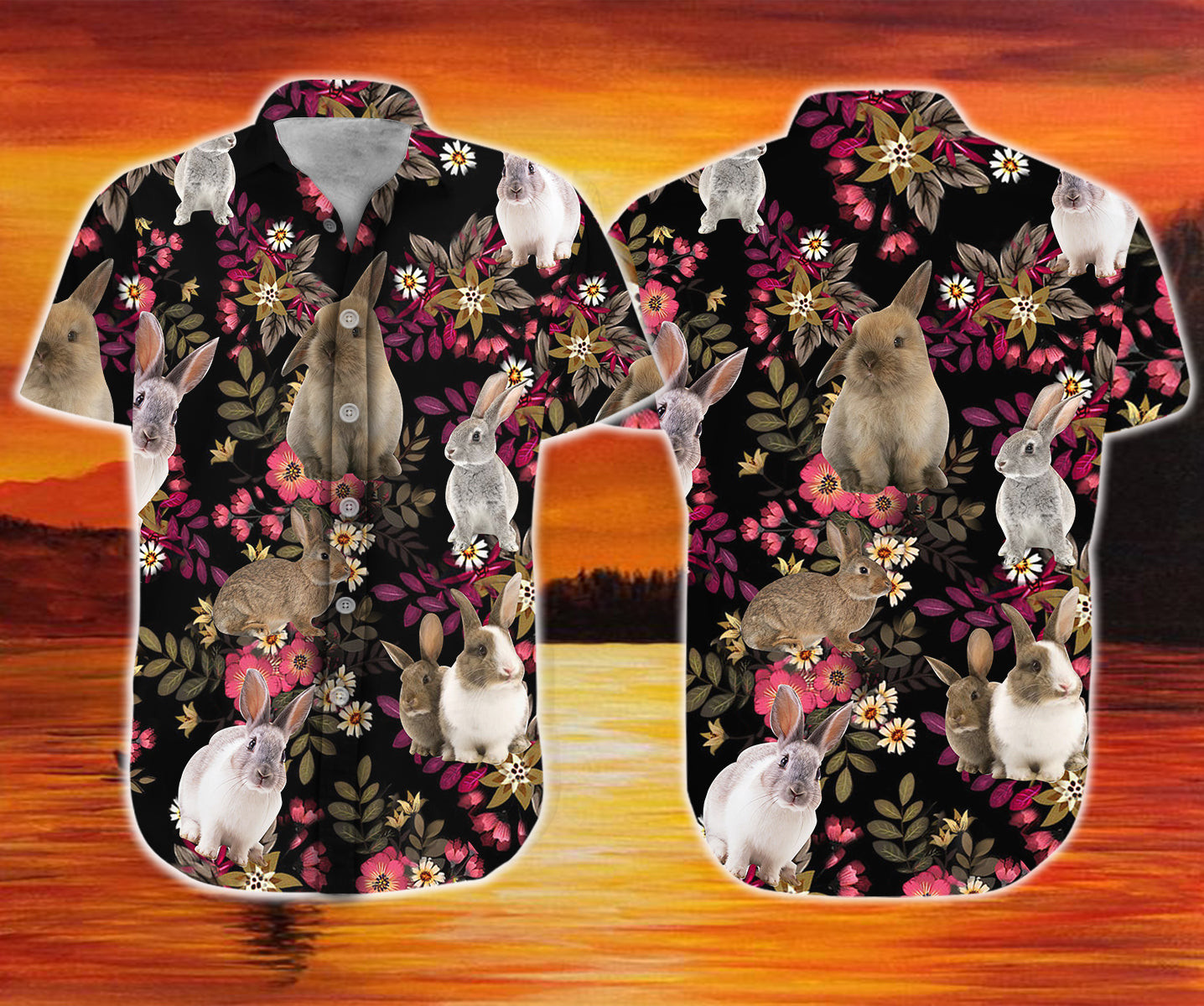 Rabbit Animals Button Shirt, Rabbit Button Shirt, Summer Rabbit Hawaiian Shirt, Rabbit Leaf Hawaiian Shirt, Summer Tropical Shirt