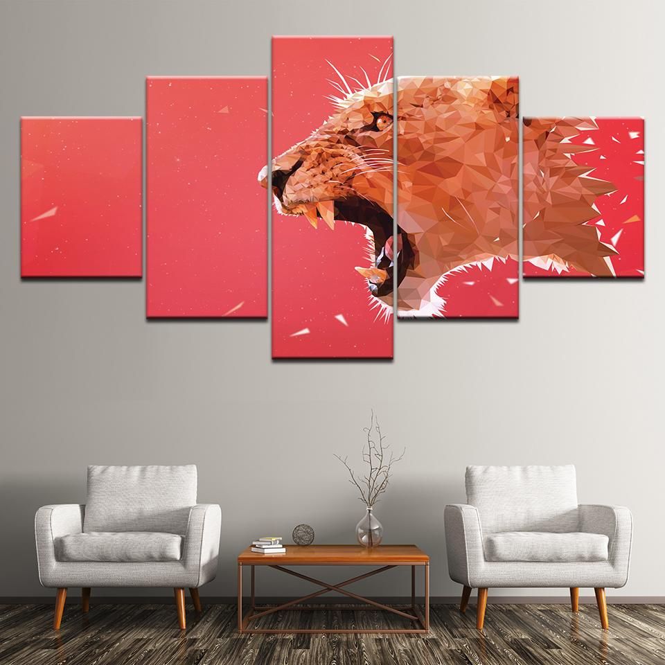 Red Leopard Abstract Animal 5 Panel Canvas Art Wall Decor