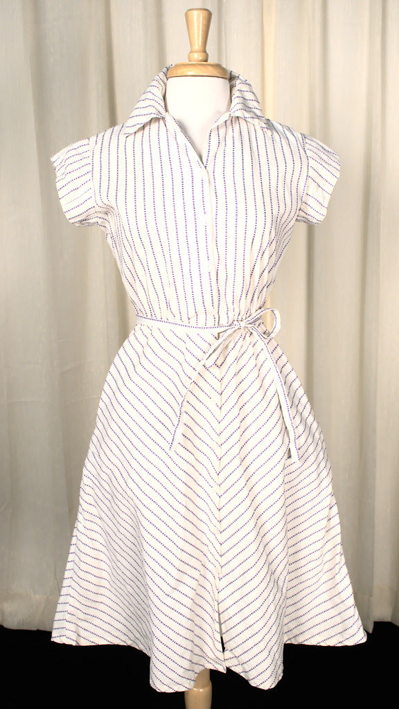 1950s Vintage Purple Striped Shirt Dress