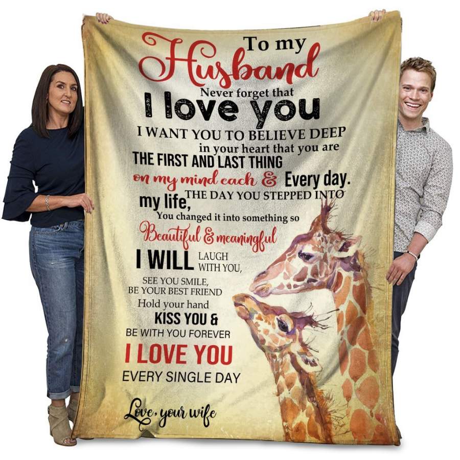 To My Husband African Animals Giraffe Blanket – Custom Blanket / Personalized Blankets / Photo Blanket – Fleece Blanket / Sherpa Blanket