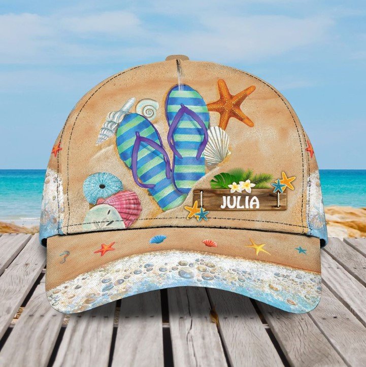 Customized Flip Flop Seashell Beach 3D Baseball Cap For Summer Holiday, Flip Flop Hat For Her