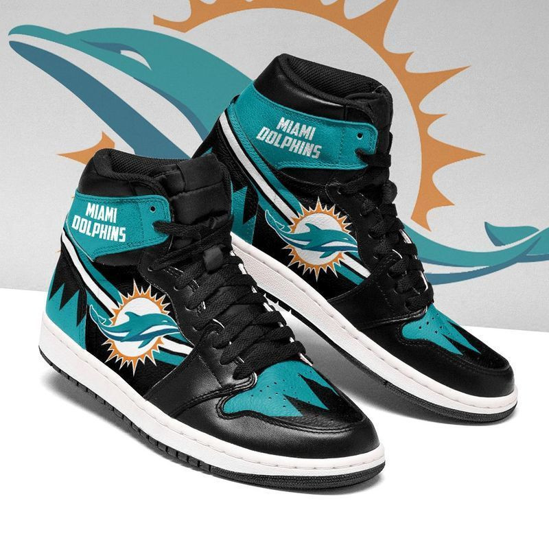 Miami Dolphins Black And Teal Themed Air Jordan 1 High Printing Shoes Sneaker