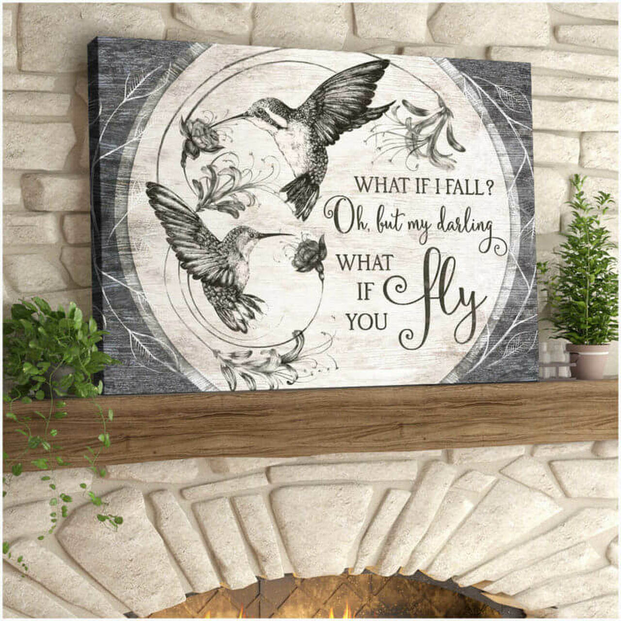 What If I Fall What If You Fly Hummingbird Sign Canvas Wall Art Decor