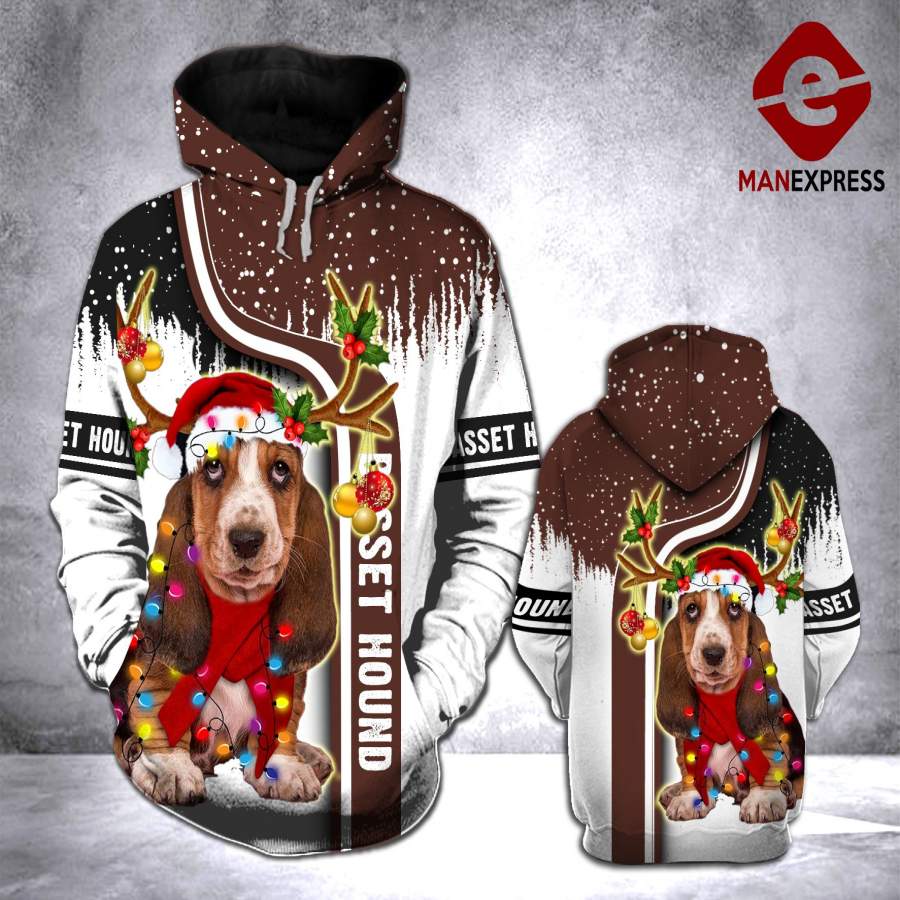 DH CHRISMAS BASSET HOUND HOODIE ALL OVER PRINT