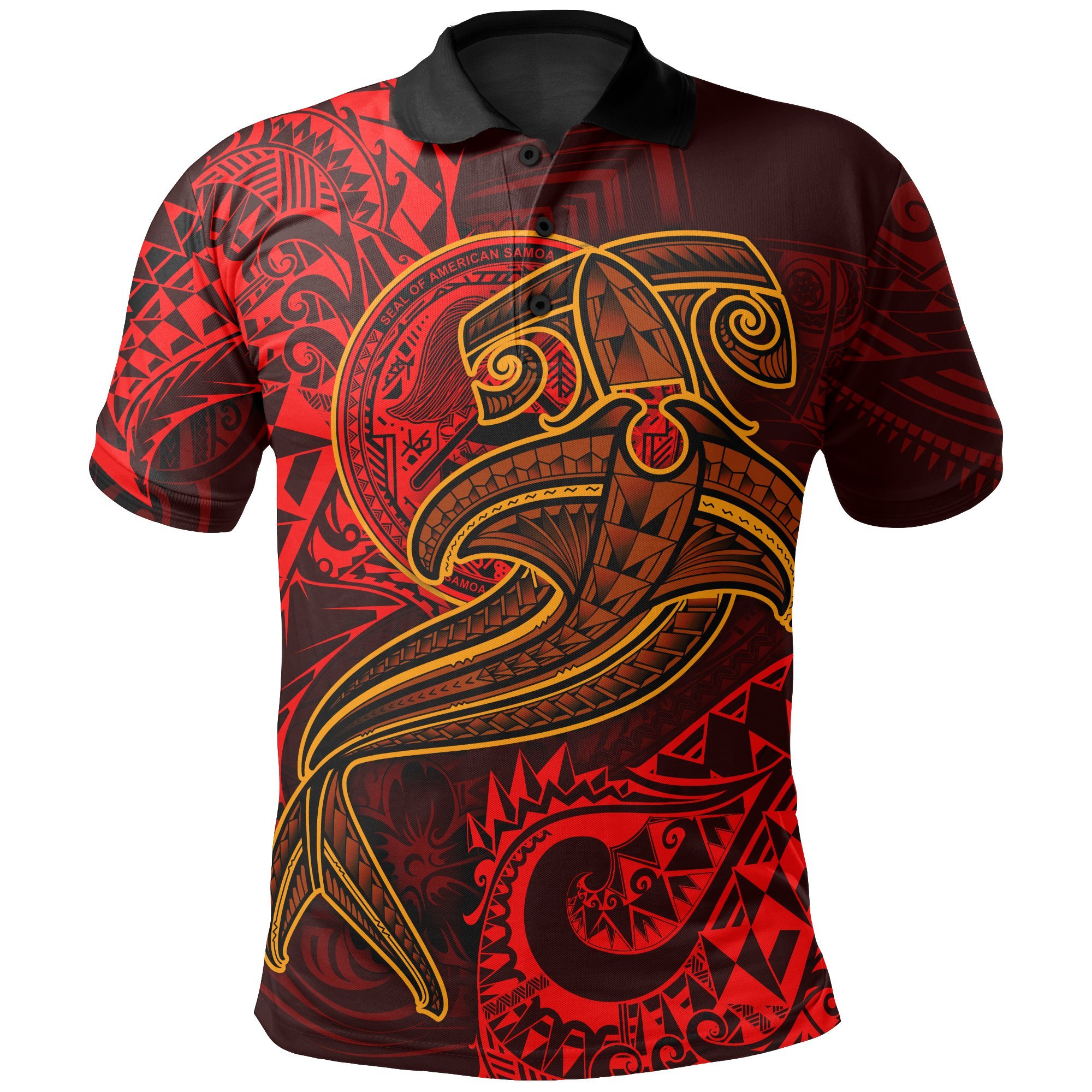 American Samoa Polo Shirt – Red Shark Polynesian Tattoo – BN18