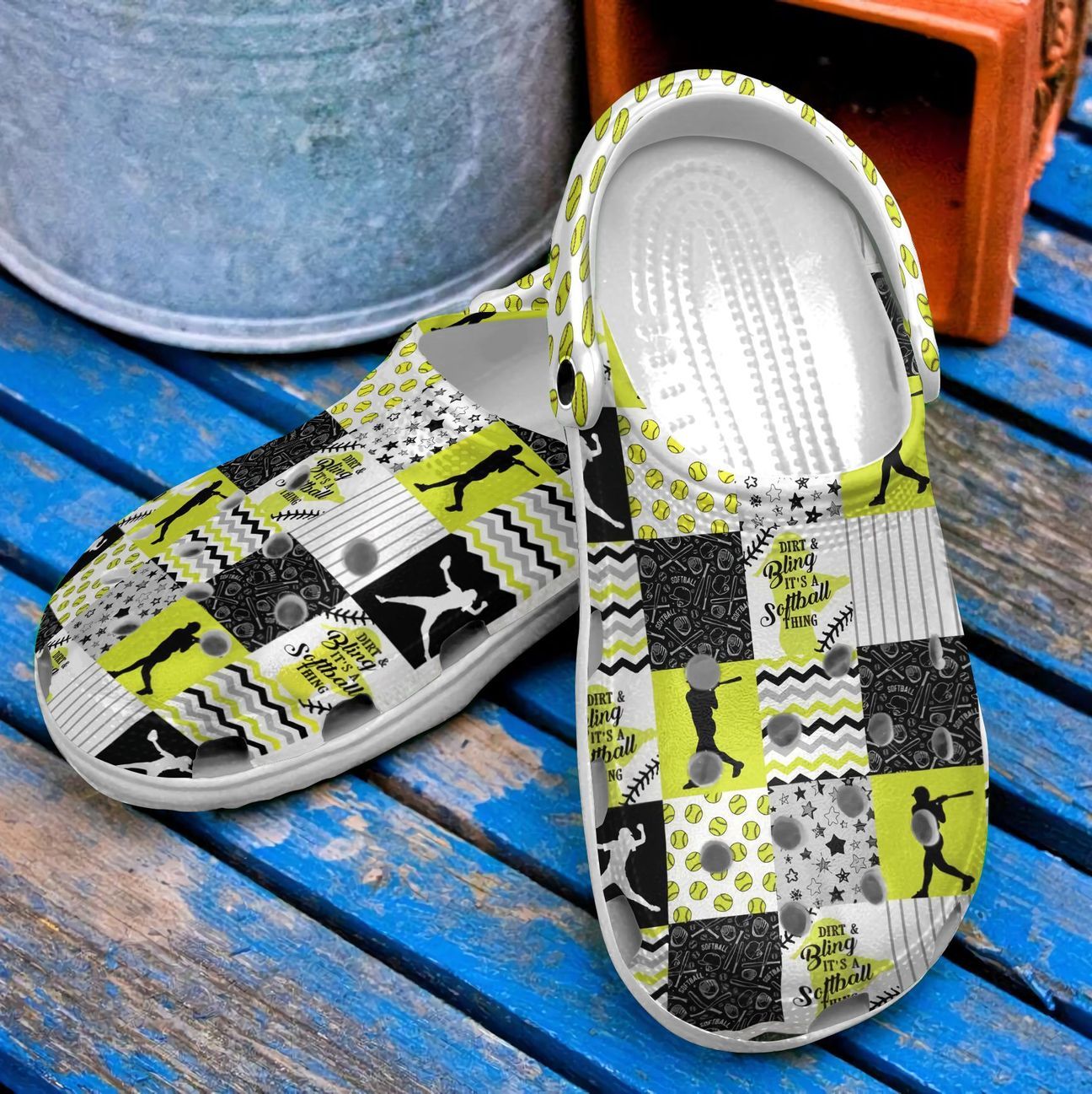 Softball Personalized Clog, Custom Name, Text, Color, Number Fashion Style For Women, Men, Kid, Print 3D Dirt And Bling