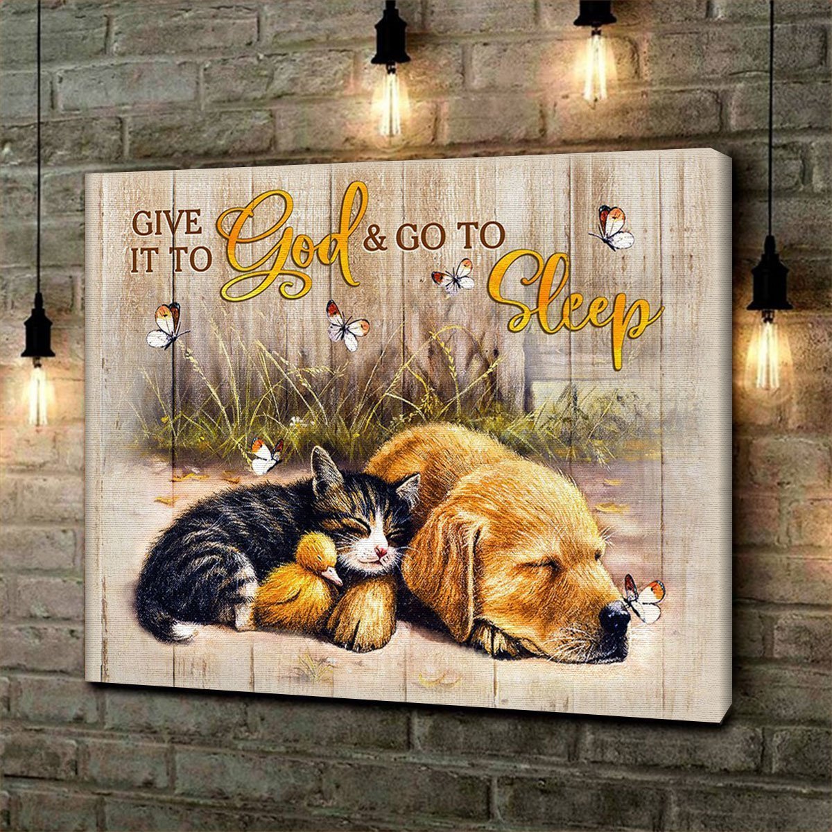 Personalized Canvas Gift_ Cute Sleeping Animals Canvas Give It To God And Go To Sleepchristmas Gift Idea Canvas Wall Art