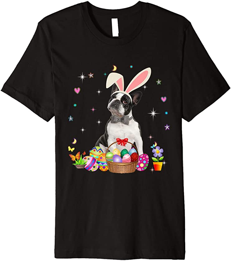 Cute Boston Terrier Easter Day Bunny Eggs Easter Womens Premium T-Shirt