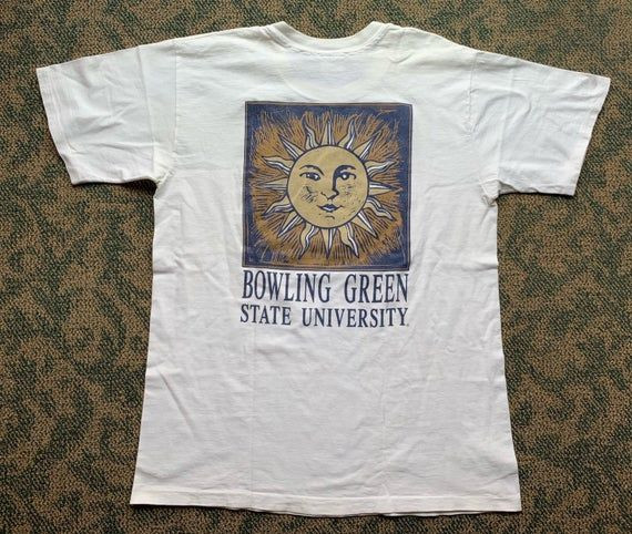 Vintage 90S Bowling Green State University Sun Logo White Shirtarge Shirt