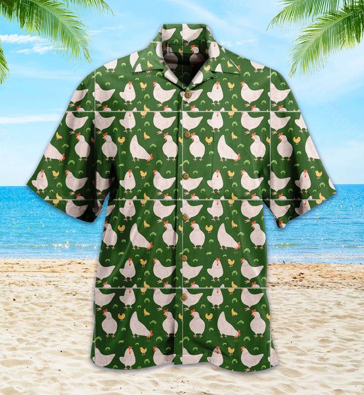 Vector Seamless Pattern Chicken On Nw Hawaiian Shirt 3D